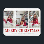 Imán Tipografía moderna Tres Navidades Collages de foto<br><div class="desc">Feliz Navidad | ¡Traiga un toque de alegría navideña a su casa con nuestro imán de Navidades fotográficos de Personalizable! Perfecto para mostrar recuerdos preciados, este imán te permite personalizarlo con tu foto festiva favorita, haciéndolo un complemento único a tu decoración de vacaciones. Un regalo ideal para la familia y...</div>