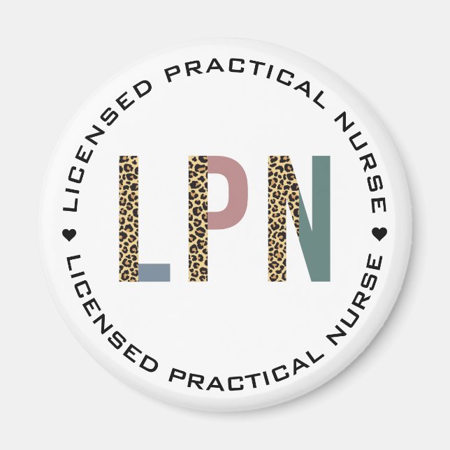 Imán Tipografía práctica de enfermeras leopardo con lic (Frente)
