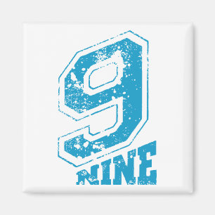 Imán Tipografía Retro minimalista Número Azul Nueve