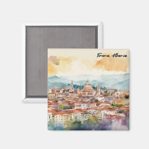 Imán Tirana Albania Pintura en Acuarela Vista Panorámic