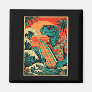 Imán Tirannosaurus Retro Surfing Hawaiano Verano Dinosa