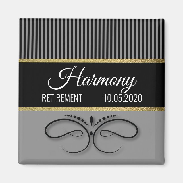 Imán Tiras grises y mariposa - Relieve metalizado dorad (Frente)