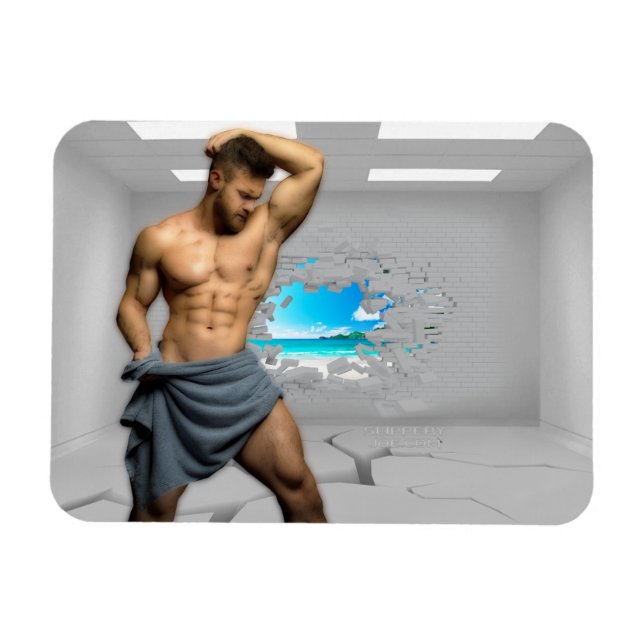 Imán Toalla de hombre de SlipperyJoe rota pared de ladr (Horizontal)