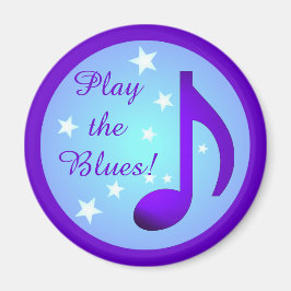 Imán Toca los Blues Nota Azul Púrpura Círculo Estrellas