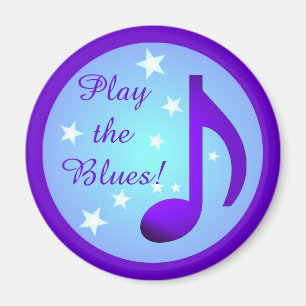 Imán Toca los Blues Nota Azul Púrpura Círculo Estrellas