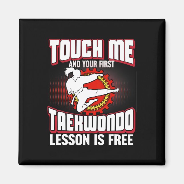 Imán Tócame y tu primera lección de Taekwondo es gratis (Frente)