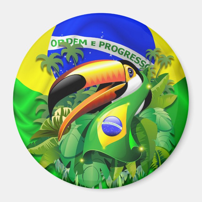 Imán Toco Toucan con bandera de Brasil (Frente)