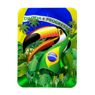 Imán Toco Toucan con bandera de Brasil