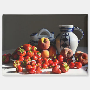 Imán Todavía la vida con fresas, melocotones y cerezas
