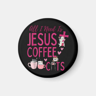 Imán Todo lo que necesito es Jesús, Café y Gatos Cristi