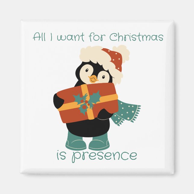 Imán Todo lo que quiero de los Navidades pingüino vinta (Frente)
