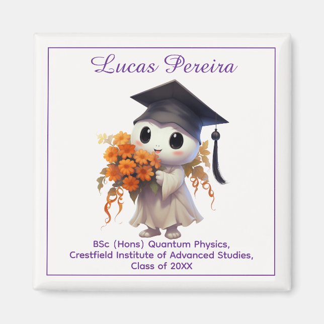 Imán 🎓 Todo texto Chibi Física Graduación (Frente)