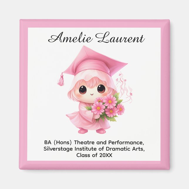 Imán 🎓 Todo texto personalizado Chibi Bloom Graduación (Frente)