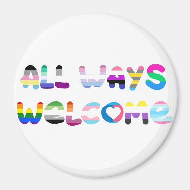 Imán Todos los modos bienvenida a la inclusión LGBTQIA+ (Frente)