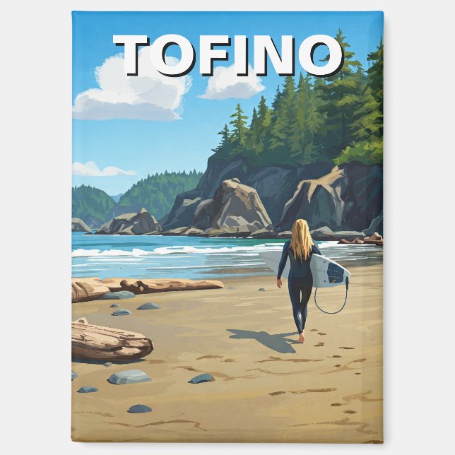 Imán Tofino Canada Surfer on Beach Travel (Anverso)