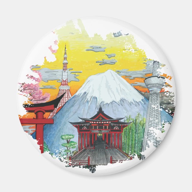 Imán Tokio con el arte original del Monte Fuji (Frente)