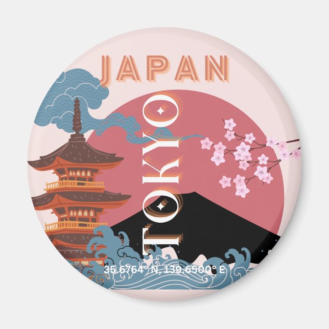 Imán Tokio Japón: Arte de viajes, arte de viajes retro (Frente)