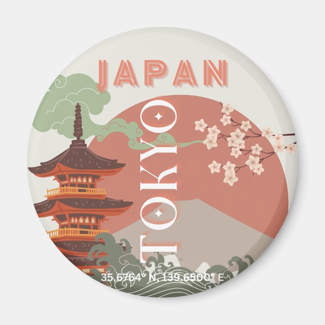 Imán Tokio Japón: Arte de viajes, arte de viajes retro (Frente)
