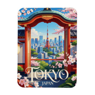 Imán Tokio Japón Moderno Horizonte Flor de Cerezo Viaje