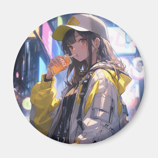 Imán Tokyo Girl | 東京娘 GenerartiveAI シール (Frente)