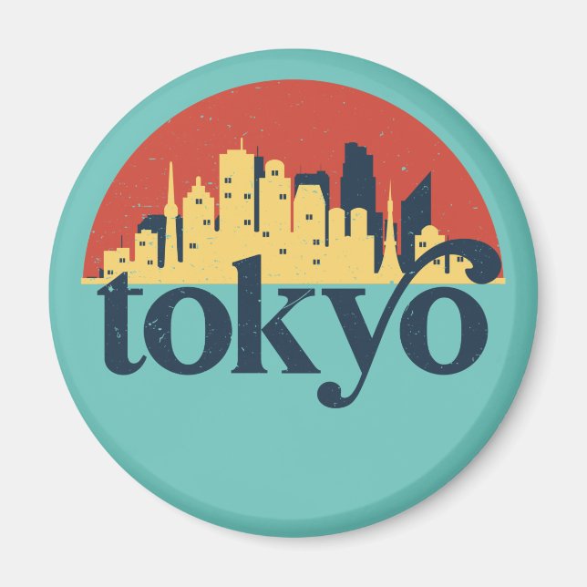Imán Tokyo Japan City Skyline Retro Cityscape Art (Frente)