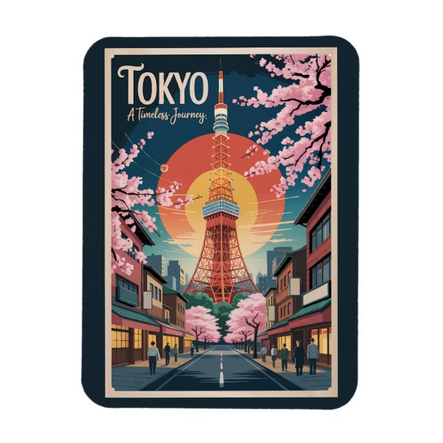 Imán Tokyo Japan Illustration Travel Art Vintage (Vertical)