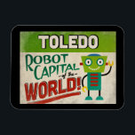Imán Toledo Ohio Robot - Graciosa cosecha<br><div class="desc">Un encantador imán de refrigerador para viajes vintage Toledo Ohio con un gracioso y amigable robot,  junto con un divertido texto de estilo retro que dice: "Nos vemos en Toledo"</div>