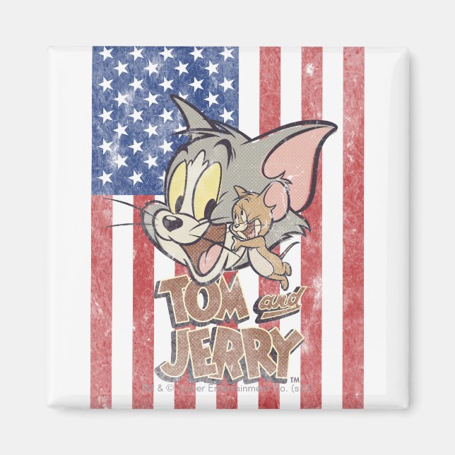 Imán Tom y Jerry con la bandera de Estados Unidos (Frente)