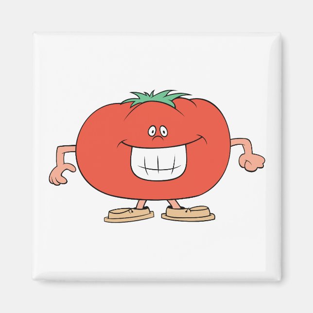 Imán tomate de dibujos animados feliz y tonto (Frente)