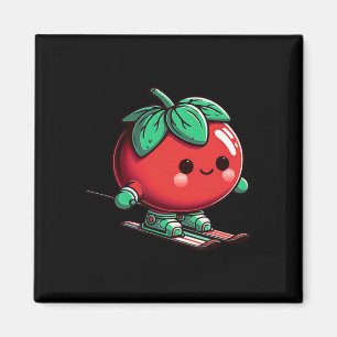 Imán Tomate Kawaii Adorable Esquíando Alpino Invernal L