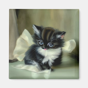 Imán Tonga de gatito blanco y negro vintage