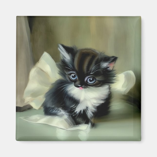 Imán Tonga de gatito blanco y negro vintage (Frente)
