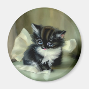 Imán Tonga de gatito blanco y negro vintage