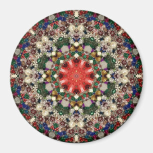 Imán Tonos de Crema, Verde, Navidad Fractal Roja ~