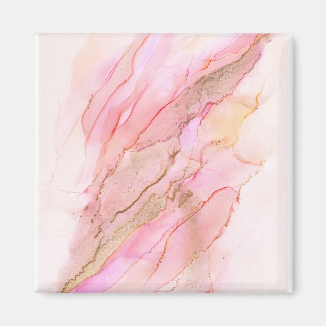 Imán Tonos rosados en nubes de tinta con oro (Frente)
