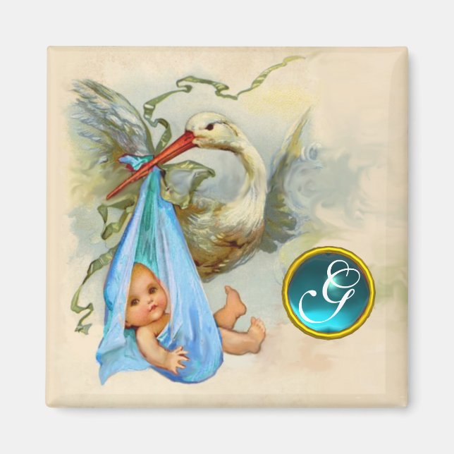 Imán TORMENTA DE LA DUCHA DE NIÑOS 2 MONOGRAM ,turquasa (Frente)