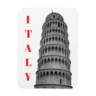 Imán Torre de Pisa inclinada en blanco y negro Italia