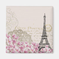 Torre Eiffel de época con flores silvestres rosas