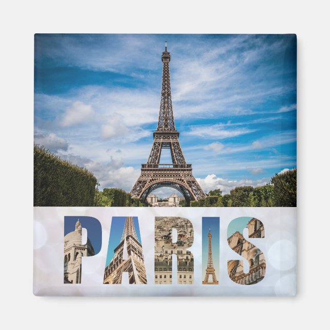 Imán Torre Eiffel de París - Ciudad francesa - Foto de  (Frente)