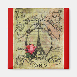 Imán Torre Eiffel de París y Rosa Roja Steampunk