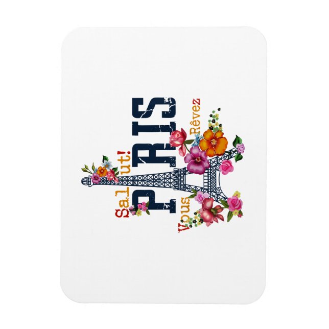 Imán Torre Eiffel Paris Shirt Salut Flowt Paris Fra (Vertical)