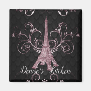 Imán Torre Eiffel Pink Floral Swirls Magnet