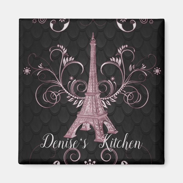 Imán Torre Eiffel Pink Floral Swirls Magnet (Frente)