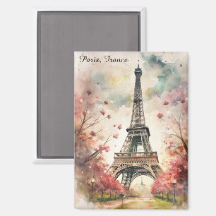Imán Torre Eiffel Romántica de París Acuarela Floral