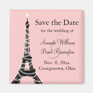 Imán Torre Eiffel Twinkles Save the Date Magnet (rosa)