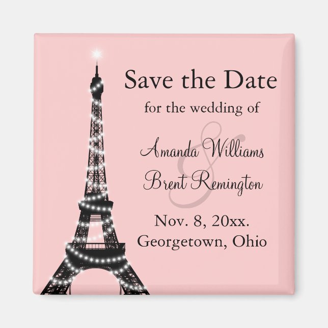 Imán Torre Eiffel Twinkles Save the Date Magnet (rosa) (Frente)