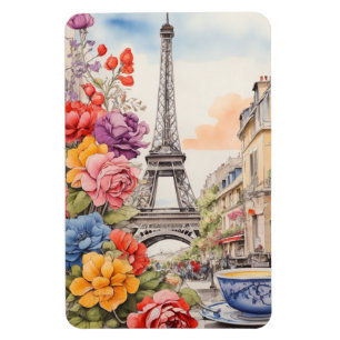 Imán Torre Eiffel y bonitas flores 1