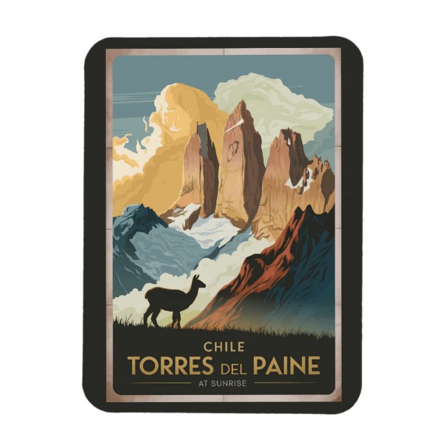 Imán Torres del Paine Chile Illustration Travel Art (Vertical)