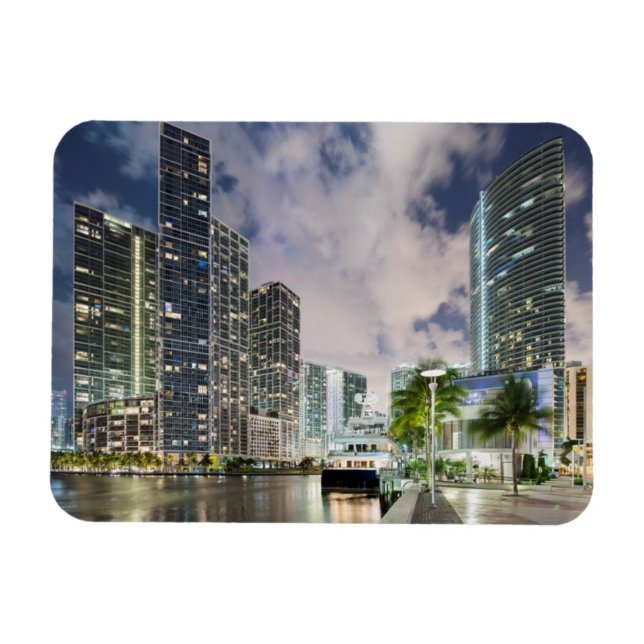 Imán Torres iluminadas en la costa del río Miami (Horizontal)