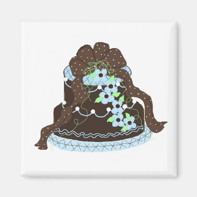 Imán Torta elegante de chocolate y azul (Frente)